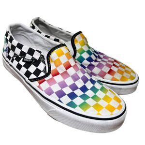 Vans Off The Wall Womens Size 7.5 Rainbow Checkered Slip On Shoes